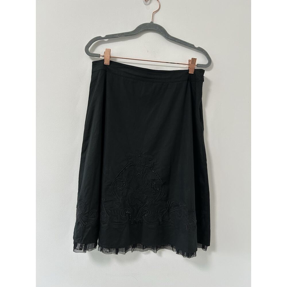 Y2K Vintage Old Navy Flare Skirt Goth Emo Black Embroidery Size 2 Witchy